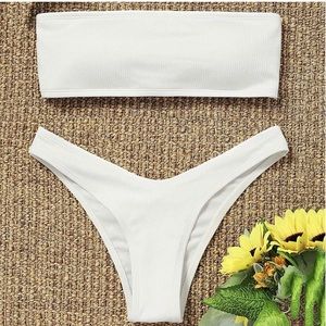 Strapless Bandeau Ribbed White Bikini